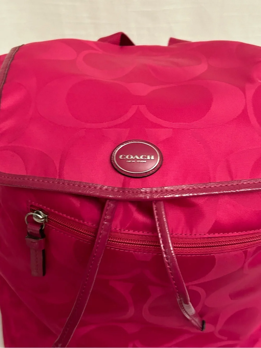 Coach Hot Pink‎ Signature Nylon Double C Drawstring Backpack